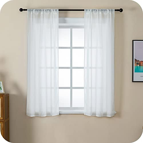 GIRASOLE HOME® Coppia Tende Filtranti Fantasia a Righe Verticali Tenda per Finestra ed Interni 2 Pannelli con Tasca e Passanti Nascosti (Bianco, 70x145cm)