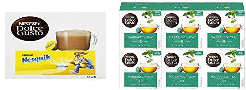 Nescafé Dolce Gusto Nesquik - Chocolat - 96 Capsules (Pack de 6 boîtes x 16) & Marrakech Tea - Thé - 96 Capsules (Pack de 6 boîtes x 16)