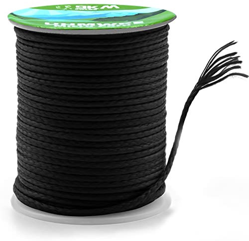9KM DWLIFE 100% UHMWPE Braided Cord, 1.0mm Black 100ft 350lb Hollow Rope for Hammock, Kite, Fishing, Climbing, Camping