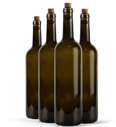 WYSKONT Bottiglia di Vetro 750ml Bordolese Confezione da 8 - Bottiglia di Vino con Tappo - Bottiglia d'Acqua - Bottiglia di Olio - Bottiglie Vuote di Liquore - Bottiglie da Riempire - Accessori Vino