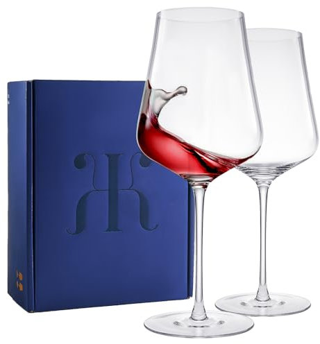 Kristall-Weingläser | Set mit 2 | Premium bleifreies Rot- oder Weißweinglas | mundgeblasene dünne Gläser mit langem Stiel – Burgunderrot, Bordeaux, Pinot Noir, Malbec, Cabernet – Einzigartiger