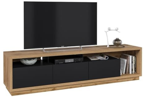 PRICE FACTORY just for you Meuble TV XL 200cm Collection Clara. Couleur chêne et Noir Mat.