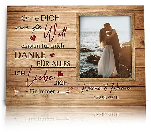 Liebesleinwand Leinwand mit Foto personalisiert | Geschenk für sie oder ihn zum Jahrestag, Verlobung, Hochzeitstag | Leinwandbild gestalten mit Namen und Datum | Niemals einsam