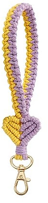 Fuqimanman2020 Boho-Makramee-Schlüsselanhänger, handgefertigt, Gänseblümchen, Blume, Schmetterling, gewebt, Schlüsselanhänger, Armband, Handgelenk-Schlüsselband für Frauen, Violett Liebe Herz, 1