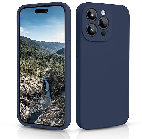CALOOP Slim-Fit for iPhone 15 Pro Case,Skin Soft Liquid Silicone,Sturdy Hard Frame Shockproof Cover with Anti-Scratch Microfiber Lining,Full Protection for Screen and Camera Lens, 6.1 inch(Navy Blue)