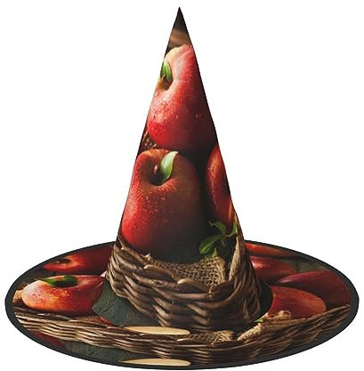 Red Fruit In A Basket Print Foldable Pointed Adult Witches Hats Wizard Halloween Cosplay Accessories For Women