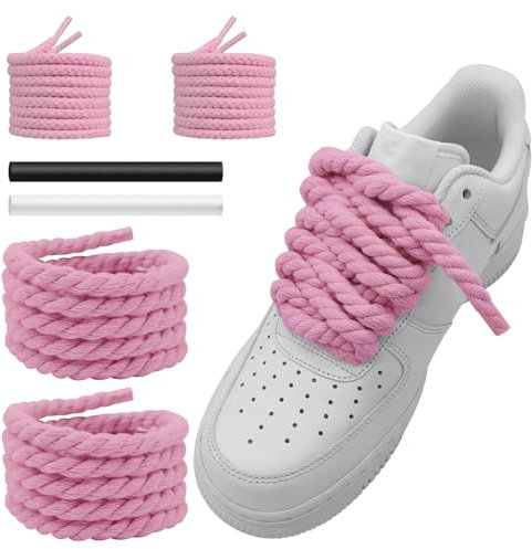 NDTEZUGT 10mm Lacci per Scarpe in Corda Spessa, 120cm 140cm Lacci Intrecciati Rotondi in Coton per Scarpe da Ginnastica, Corsa(Rosa 54''/140cm)