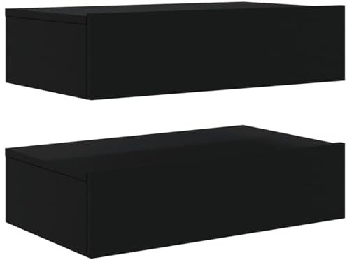 Gecheer Lot de 2 étagères flottantes multi-usages, table de chevet, meuble TV avec lumières LED, meubles TV avec lumières LED, étagère murale avec tiroir, étagères flottantes noires 60 x 35 x 15,5 cm
