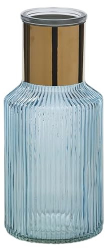 URBNLIVING Small Vintage Decorative Glass Bottle Table Vase with Gold Rim (Blue)