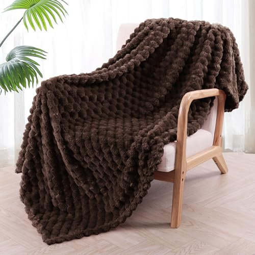 Exclusivo Mezcla Kuscheldecke Fleece Decke, Flauschige Sofadecke 130 x 170 cm, Jacquard-Überwurfdecke Wohndecke Tagesdecke, Warm und Leicht für Ganzjahreszeit, Braun
