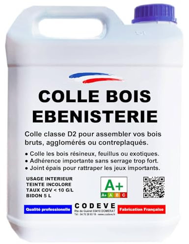 Colle Bois Extra Forte - Codeve Bois - 5 L - Intérieur - Pour Le Collage De Votre Bois Massif, Brut, Stratifié, Aggloméré Ou Contreplaqué.