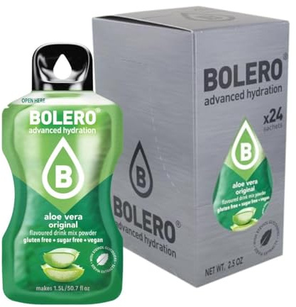 Bolero ALOE VERA 24 x 3 g | Jus en poudre sans sucre, sucré avec de la stévia et de la vitamine C | Convient pour les enfants, les sportifs et les diabétiques | Sans gluten et adapté aux végétaliens |