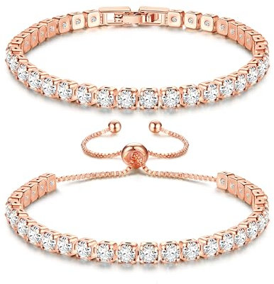 KRFY Bracciali in Oro Rosa per Donna Bracciale Tennis per Donna Braccialetto di Cristallo Gioielli da Donna Braccialetto Regolabile Set per Donna Ragazze Roldgold