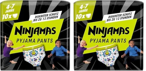 Ninjamas Absorbierende Nachthöschen Für Jungs, 10 Pyjamahöschen, 4-7 Jahre, 17-30kg, Auslaufschutz Für Die Ganze Nacht (Packung mit 2)