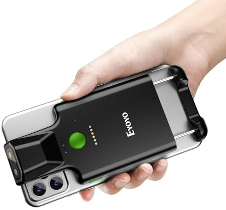 Eyoyo Bluetooth Back Clip Telefon Barcode Scanner, 1D 2D QR Wireless Barcode-Leser mit 1600mAh Akku, kompatibel mit iPad, iPhone und Android für Buch-Lager-Inventar-Management