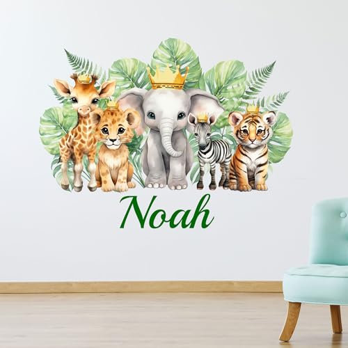 Personalised Safari Wall Stickers, Nursery Jungle theme wall stickers, Custom name animal wall art, kid's Bedroom decals