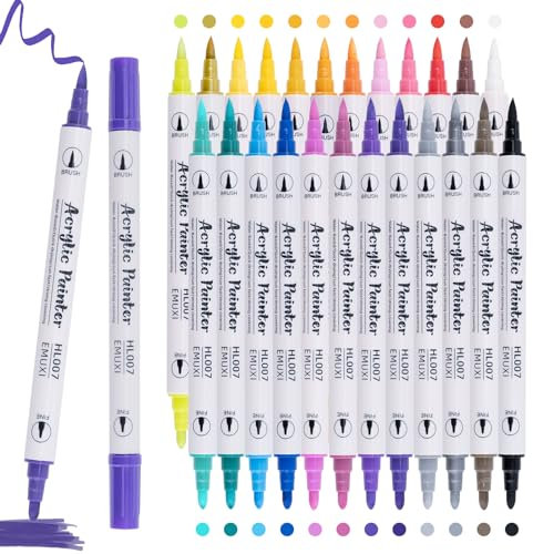 Acrylique Peinture Stylo 24 Couleurs Marqueur Peinture Acrylique Résistants à l'eau Feutre Aquamarker pour Verre Bois Toile Céramique Noël Bricolage Pâques DIY Faire de l'artisanat