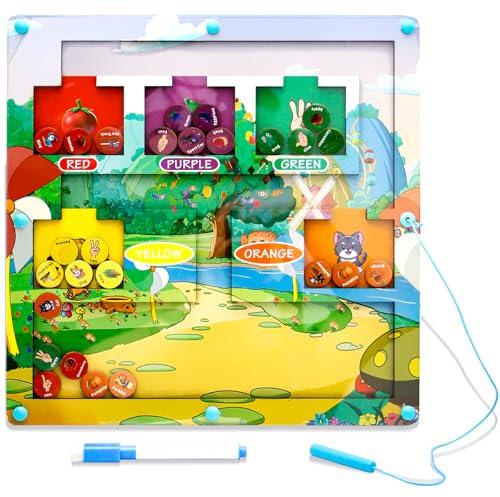 Montessori Spielzeug Magnetspiel Labyrinth ab 2 3 4 5 Jahre, Holzspielzeug Kinderspielzeug Lernspiele Busy Board, Magnet Spielzeug Kinder Motorikspielzeug Sortierspiel Geschenk für Mädchen Jungen