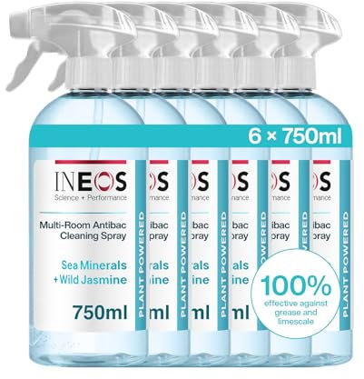 INEOS Next-Gen Cleaning Antibac Spray, 4.5L (750ml x 6), Multi-Room, Plant Powered, Limescale + Grease Remover, Kills 99.9% of Bacteria + Viruses, Sea Minerals + Wild Jasmine