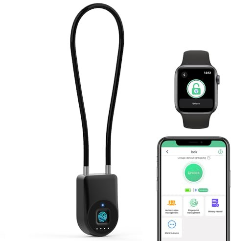 eLinkSmart Fingerprint Fridge Lock Cabinet Lock Cable Padlock for French Door Refrigerator Child Proof Waterproof 1000+ App Users 6 inch Steel Cable Lock for Gym Locker Cupboard Luggage (38cm)