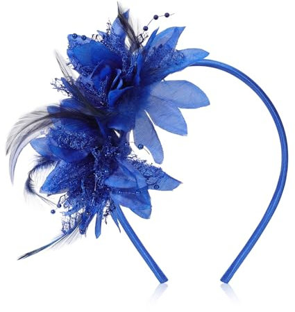 MWOOT Feder Haarreif mit Künstlichen Blumen, 1920er Fascinator Kopfschmuck für Damen, Blau Feder 20er Jahre Stirnband für Karneval Cocktail Hochzeit Tee-Party Accessoires