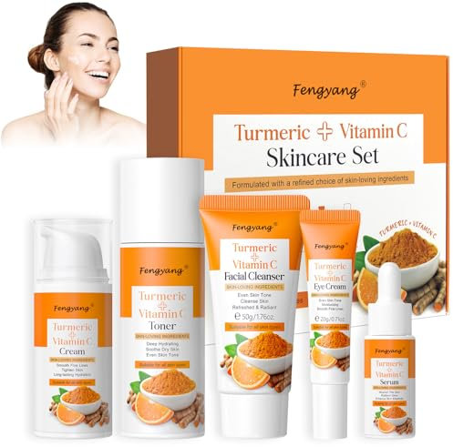 Fengyang® 5 Piezas Kit Skincare Facial Vitamina C, Set Regalo Cuidado de la Piel Mujer, Vitamina C Pack Regalo, Cuidado de la Piel con Vitamina C, kit de limpieza y cuidado de la piel