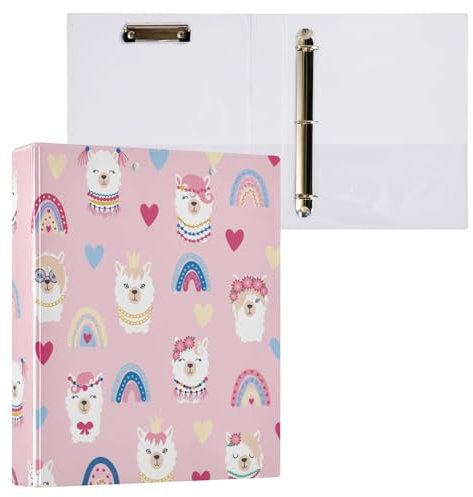 3,8 cm Ordner mit drei Ringen, Lama, Alpaka, Gesichter, Herzen, mit Taschen, 3 Löcher, Ordner für Schule, Büro, 2 Stück