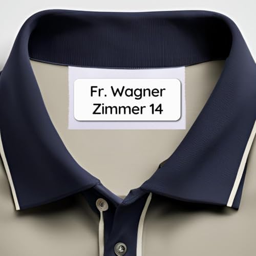 Klebewiese® - Wäscheetiketten fürs Pflegeheim und Altenheim (48 Stück) - Namensaufkleber für Kleidung und Gegenstände - waschmaschinenfest und personalisiert