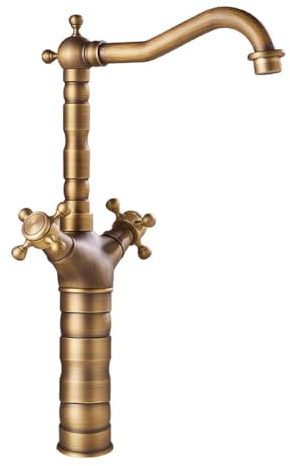 Robinet Salle De Bain Mitigeur De Lavabo Rétro Antique Style Laiton Deux Poignées Pivotant À 360° Robinet Lavabo Haut Eau Chaude Et Froide Disponible, Mitigeur Vasque, Bronzé