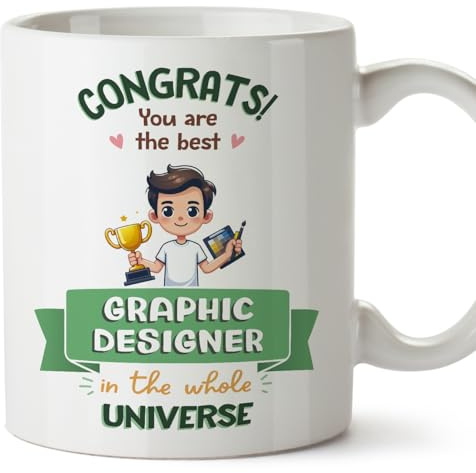 MUGFFINS Graphic Designer Man Mug - in English - Best in Universe Trophy - Funny Gift for Colleagues - Ceramic 11oz Mug
