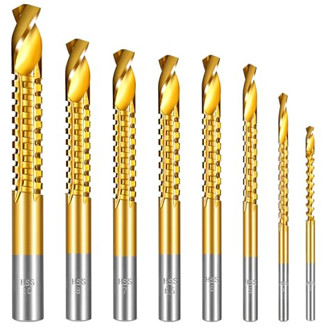8 Pack Titanium Coated HSS Twist Drill Bits, 3-10mm Serrated Side Cutting Drill Bit, Hex Shank Serrated Cutting Drill Bits, Drill Bit Woodworking Tools, Hole Holesaw Tool for Plastic Metal Wood Hole