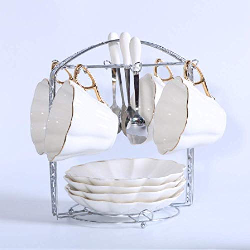 Kaffeetasse Kaffeeset Tee, Bone China Kaffeetasse Set, mit Untertasse Löffel, Englisch Einfache Keramik, Weißer Kaffee s Kreativ, Knochen China Teetasse, Knochen China Kaffeetassen