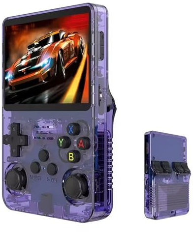 R35s Retro Handheld Game Console Built in 20000+ Games, 45+ Emulators, 3.5 Inch IPS Screen Portable Handheld Arcade with 3500mAh, Purple Pocket Birthday Gifts for Boys, Kids, Family and Lovers(64G)