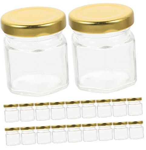 FUNOMOCYA 20pcs Glass Honey Jars with Gold Lids Honey Pot Containers for Jam and Sauce Storage for Kitchen Use
