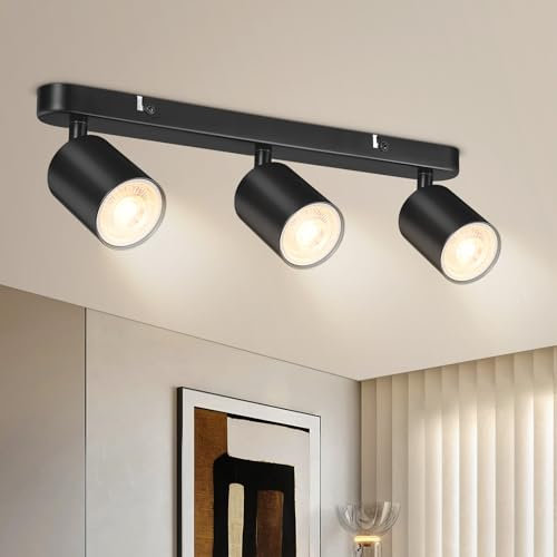 Deckenstrahler LED Schwarz Schwenkbar, GU10 Deckenlampe 3 Flammig Abnehmbar, LED Deckenleuchte Wandstrahler Modern, Strahler Deckenspots für Küche, Wohnzimmer, Schlafzimmer (Ohne Leuchtmittel)