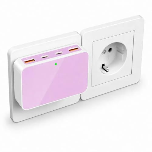 VPSUN Flach USB Ladegerät Schnellladegerät 4 Port,45W USB-C&USB-A EU Stecker, Mehrfach-Ladegerät für iPhone, Samsung, iPad, Tablet & Geräte (Purple, 35W)