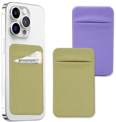 JEYORZY 2 pcs Handy-Kartenhalter, selbstklebend für die Rückseite des Handys Perfekt für Kreditkarten jeglicher Art Einfach auf die Brieftasche aufkleben, Kompatibel mit Smartphone, Lavendel, Khaki