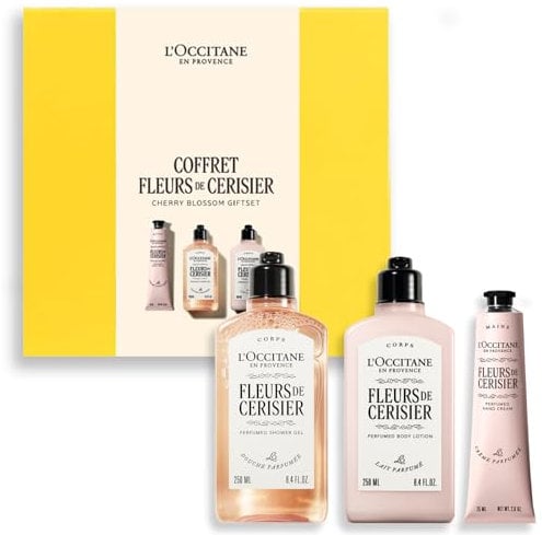 L'OCCITANE - Coffret Fleurs de Cerisier - Mousse Douceur Gel Douche, Lait Perlé Corps et Crème Mains - Fabriqué en France