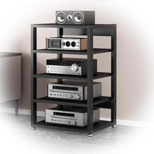 5-Tier Modern AV Stand & Audio Tower - Stylish TV Rack for Home/Office, Open Gaming & Stereo Component Storage, Black - 50x40x90CM