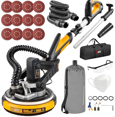 Gipsslipmaskin med dammuppsamlare, hög effekt 7,1-AMP elektrisk slipmaskin för gips, 99 % dammborttagning, 7 variabel hastighet 950-1850 RPM, dammfri väggslipmaskin för gips, popcorntak etc