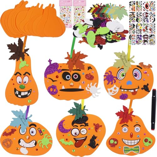 12 Stück DIY Kürbis Bastelset, Herbst Basteln Kinder, Halloween Kürbis Schaum Aufkleber, Halloween DIY Filz Girlande, Halloweens Party Deko Basteln Kinder für Thanksgiving Herbst Halloweens Party (B)