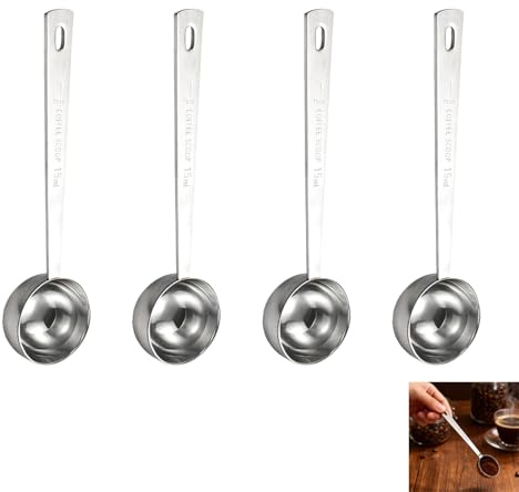 4 Pcs Tablespoon Scoops,15 ml Stainless Steel Coffee Scoop with Long Handle, Durable Metal Coffee Scoop for Ground Coffee Tea Milk Powder Fruit Powder Sugar Baking Ingredients Measuring Table Spoon