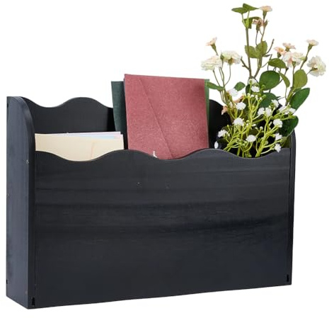 DICOSMETIC Porte-documents mural en bois de 34,7 x 22,5 x 7 cm - Pour bureau, courrier, magazines, lettres, courriers, magazines, magazines - Pour bureau et maison - Noir