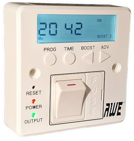 Awe 7-Day Digital Fused Timer Spur Electric Heating, Immersers, Aga-Range Cookers, Towel Rails & Lighting | 5yr Warranty* | Programmable Timer/Lit Display* | Rechargeable Cell | 2000+ hrs Batt Memory