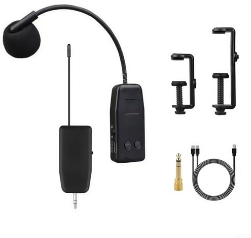 LatoYard Sistema de micrófono inalámbrico 2.4G con transmisor y receptor para violín, viola y violonchelo, negro