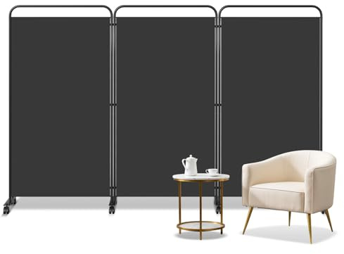 Jaxguom Paravent Raumteiler auf Rollen, 3-Teilig Trennwand Faltbar 263x180x30cm,Sichtschutzwand für Büros und Balkon,Trennwand Sichtschutz aus Polyesterfaser,Paravent Bogenform Anthrazit