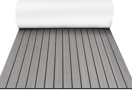 Oceanpedia Boat Flooring Faux Teak Decking with Self-Adhesive for Marine Boat Floor, 48''x16.8'' Light Gray with Black Lines