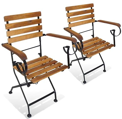 Fangmaliuyun Klappbare Akazienholz Gartenstühle 2er Set 52 x 46 x 85 cm ölbehandeltes Holz pulverbeschichteter Stahl klappbar für Balkon Terrasse Camping Modernes Design Robust Langlebig