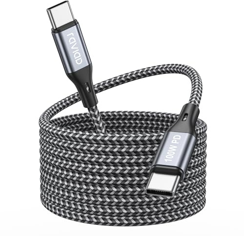 RAVIAD Long USB C to USB C Charger Cable 5M 100W PD 5A USBC to USBC Cable | Nylon Fast Charge Type C Charger with E-Mark Chip for iPhone 17/16/16e/15 Pro Max, Air, Samsung Galaxy S26/S25, MacBook, Pad