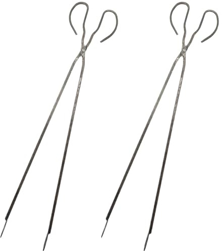 2 Pièces Pince à Feu en Fer à Long Manche, à Charbon Noire | Cheminées Intérieures et Feux de Camp, Texture, Résistance à L’usure, Haute